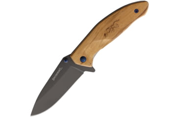 Image of Browning Tactical Folder Folding Knife, 2.5 gray titanium coated stainless blade, Olive wood handle, 3220376
