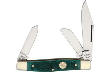 Image of Buck Creek Big Diamond Green Pick Bone Folding Knife,German Steel,Standard Edge,Clip,Spey and Sheepsfoot,Mirror Polish BUC659GPB