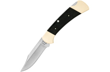 Image of Buck Knives 112 Ranger Tribute Folding Knife, 4.25in Closed, 3in, 440C, Satin Clip Point Blade, Black Micarta Handle, Leather Sheath, 13311
