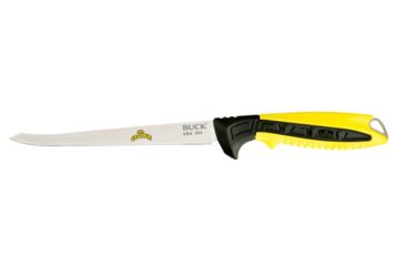 Image of Buck Knives Mr. Crappie Slab Slinger 6.5 Fixed Blade Knife, 6.5in, Stainless Steel, Standard Edge, Black and Yellow, Nylon Handle, 10324
