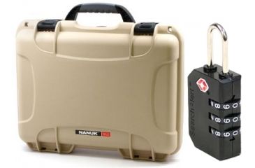 Image of Nanuk 910 Hard Plastic Waterproof Case, Tan w/ 3 Part Foam Insert 910-1000 with Nanuk padlock w/logo 900-LOCK NANUK 910-1000-KIT1