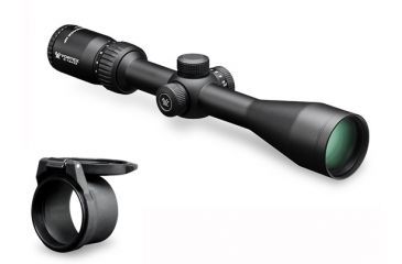 Image of Vortex Diamondback HP 4-16x42mm Rifle Scope w/ Dead-Hold BDC Reticle, Black DBK-10019 + Vortex Defender Flip Cap Objective Lens 44 (48-53 mm), Black O-44 DBK-10019-KIT1