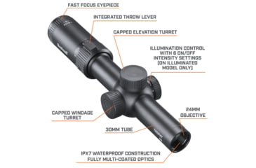 Image of Bushnell 1-6x24 Trophy Quick Acquisition Riflescope, 30 mm, Secong Focal Plane, Dot Drop Reticle, 140 MOA, Hang Tag, Black, RT1624BS15
