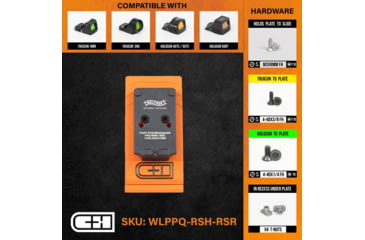 Image of C&amp;H Precision Weapons Walther PPQ , Q4, Q5 Adapter Plate, Trijicon RMR/SRO, Holosun, 407C, 507C,508C, 508T w/ Integrated Rear Sight, Black, WLPPQ-RSH-RSR