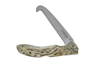 Image of Camillus Knives Cloak Lockback Saw, 5.75in Closed, 4.25in Titanium Coated 420 SS Blade, Prym1 Camo Handle, Thumb Stud, Pocket Clip, Triple Edge Grind, Prym1 camo, 19838