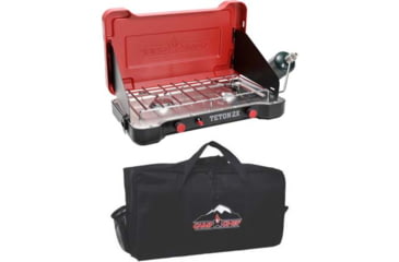 Image of Camp Chef Mountain Series Teton 2X Two-Burner Cooking System, Black/Red, with Black Carry Bag, CBMS