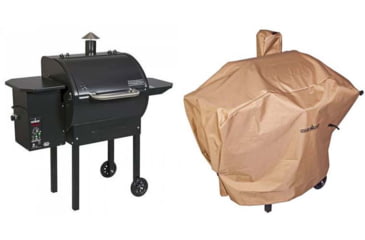 Image of Camp Chef Pellet Grill &amp; Smoker DLX, Black, with Tan Patio Cover, PCPG24L