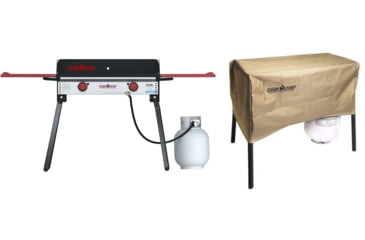 Image of Camp Chef Pro 60X - 2 Burner Stove, Black and Red, with Tan Patio Cover, PC32