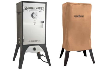 Image of Camp Chef Smoke Vault Food Smoker, 18in, Silver/Black, with Tan Patio Cover, PC18