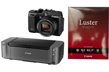 Image of Canon Powershot G1 X Camera, Photo Paper, and Pixma PRO-10 Printer