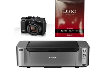 Image of Canon PowerShot G1 X Digital Compact Camera 5249B001 with Canon LU-101 Pro Luster Letter Size Paper 50 Pack 6211B004 and Canon PIXMA PRO-100 Photo Inkjet Printer, Black 6228B002