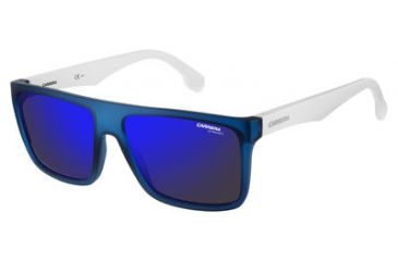Image of Carrera 5039/S Sunglasses CA5039S-0ZE3-XT-5816 - Matte Blue/White Frame, Blue Sky Miror Lenses, Lens Diameter 58mm, Distance Between Lenses 16mm