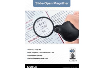 Image of Carson Slide-OpenGlass Magnifier 4x w/Attached Case, Black, Small, GN-11