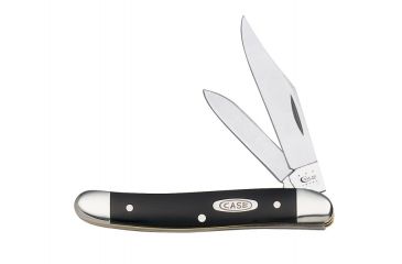 Image of Case 22087 SS Brown Synthetic Medium Jack  Clip and Pen Blades Folding Knife, Jet-Black Synthetic Handle, 3 3/8 00220
