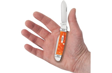 Image of Case Canoe Cayenne Bone Folding Knife, 3.63in Closed, Mirror Spear/Pen Blades, Cayenne Crandall Jigged Bone Handle, 35818