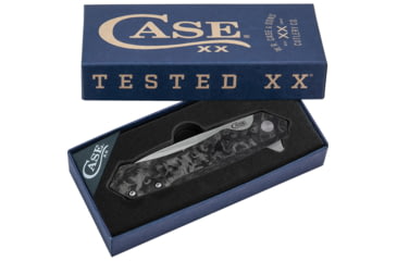 Image of Case Kinzua Black CF Folding Knife, 4.75in Closed, 3.75in Stonewash S35VN SS Blade, Marbled Carbon Fiber Handle w/ Black Aluminum Back Handle, 64801