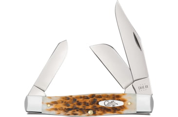 Image of Case Large Stockman Amber Bone Folding Knife, 4.25in Closed, Mirror Clip/Sheepsfoot/Spey Blades, Amber Jigged Bone Handle, 10724