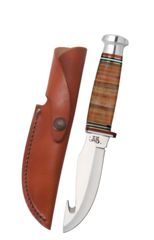 Image of Case Mushroom Cap Leather Hunter Gut Hook Blade, 375-4G SS w/Leather Sheath, 10340