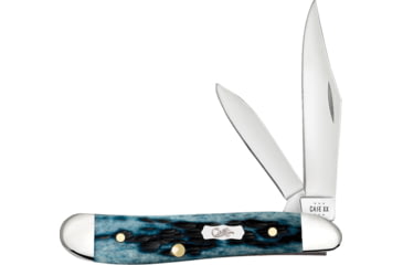 Image of Case Peanut Mediterranean Blue Folding Knife, 2.88in Closed, 2.1in/1.53in, Mirror Clip/Pen Blades, Pocket Worn Mediterranean blue Jigged Bone Handle, 51858