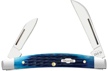 Image of Case Small Congress Blue Bone Folding Knife, 3.13in Closed, 1.86in/1.37in, SS, Mirror Sheepsfoot/Pen Blades, Blue Jigged Bone Handle, 2845