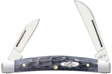 Image of Case Small Congress Pocket Worn Gray Folding Knife, 3.13in Closed, Carbon Steel, Mirror Sheepsfoot/Pen Blades, Pocket Worn Crandall Gray Jigged Bone Handle, 58422