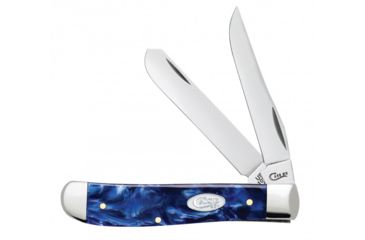 Image of Case Blue Pearl Kirinite - Mini Trapper Folding Knive, Surgical Steel Clip and Spey Blades, Blue Multi Handle, 3.5in Closed, 23432