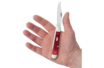 Image of Case Copperhead Folding Knife, 3.88 in, Chrome Vanadium Steel, Dark Red Bone Peach Seed Jig Handle, 31953