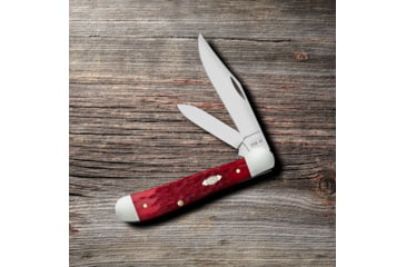 Image of Case Copperhead Folding Knife, 3.88 in, Chrome Vanadium Steel, Dark Red Bone Peach Seed Jig Handle, 31953