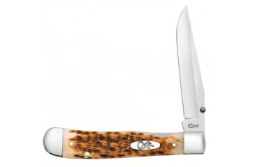 Image of Case Peach Seed Jig Kickstart TrapperLock Folding Knive w/Belt Clip, Surgical Steel Clip Blade, Amber Bone Handle, 4.125in Closed, 30090