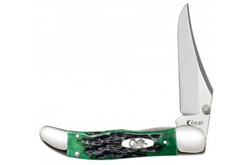 Image of Case Pocket Worn Peach Seed Jig Kickstart Mid-Folding Hunter Knive w/ Belt Clip, Surgical Steel Blade, Bermuda Green Bone Handle, 4in Closed, 09782