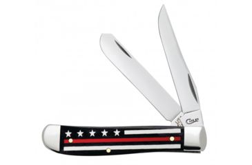 Image of Case Stripes of Service - Embellished Mini Trapper Folding Knive, Surgical Steel Clip and Spey Blades, Smooth Natural Bone Multi Handle, Red Line, 3.5in Closed, 07311