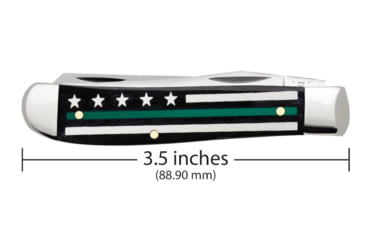Image of Case Stripes of Service Mini Trapper Folding Knife, 3.5 in, Tru-Sharp Surgical Steel, Smooth Black Bone with Green Line Handle, 09576