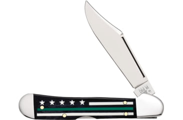 Image of Case Stripes Service Copperlock Folding Knife, Mirror finish stainless locking clip blade, Black smooth bone handle, 9577