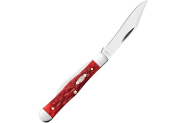 Image of Case Swell Center Jack Red Bone Folding Knife, 3in Closed, Carbon Steel, Mirror Clip/Pen Blades, Dark Red Jigged Bone Handle, 31959