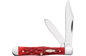 Image of Case Swell Center Jack Red Bone Folding Knife, 3in Closed, Carbon Steel, Mirror Clip/Pen Blades, Dark Red Jigged Bone Handle, 31959