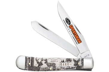 Image of Case Trapper Sportsman Folding Knife, 3.24in/3.27in, Tru-Sharp Surgical Steel, Clip Point/Spey Blade, Deer Embellished Natural Bone Handle, 81220