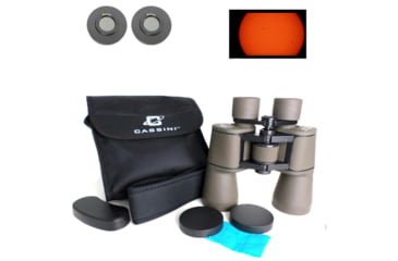 Image of Cassini 12 x 50mm Porro Prism Binoculars w/ Solar Filter Caps, Gray, C-1250SF
