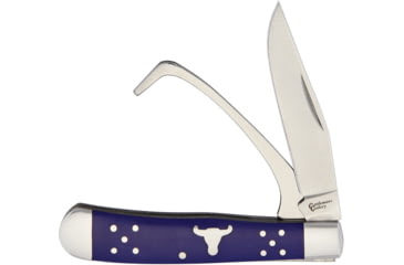 Image of Cattleman'S Cutlery Farriers Companion Blue Folding Knife, 3Cr13 SS Clip Blade And Hoof Pick, Blue Delrin Handles With SS Bolsters And Inlay Shield, Blue, CC0067BL