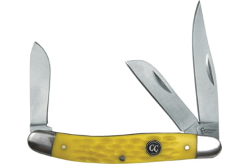 Image of CattlemanS Cutlery Signature Stockman Yellow Folding Knife, Satin 3Cr13 SS Clip, Sheepsfoot, Spey Blades, Yellow Jigged Delrin Handle, SS Bolster, Inlay Shield, Yellow, CC0001JYD