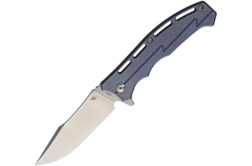 Image of CH Knives Framelock Blue Folding Knife, 3.5in Stonewash D2 Tool Steel Blade, Blue Titanium Handle, Pocket Clip, CH3009