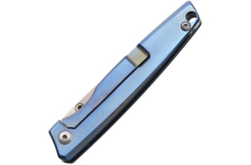 Image of CH Knives Mini Framelock Damascus Folding Knife, 2.25in Damascus Steel Blade, Blue Anodized Titanium Handle, Thumb Stud, Gift Tin., MINI