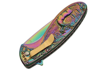 Image of China Made Deer Linerlock Spectrum A/O Folding Knife, 4.5in Closed, 3.25in Spectrum Titanium Coated SS Drop Point, Spectrum Titanium Finish SS, Spectrum, 300428-RB