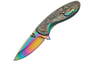 Image of China Made Deer Linerlock Spectrum A/O Folding Knife, 4.5in Closed, 3.25in Spectrum Titanium Coated SS Drop Point, Spectrum Titanium Finish SS, Spectrum, 300428-RB
