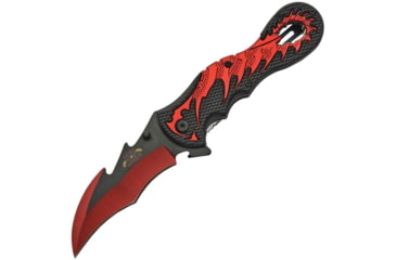 Image of China Made Dragon Linerlock A/O Folding Knife, 5in Closed, 3.75in Two-Tone Finish SS Blade, Black/Red Aluminum, Black/Red, 300460-RD