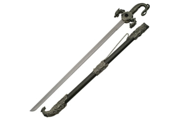 Image of China Made Dragon Sword W/Scabbard, Dragon Sword, 35.75in Overall, 28.25in Satin SS Blade, Silver Sculpted Aluminum Handle, Silver, 926916
