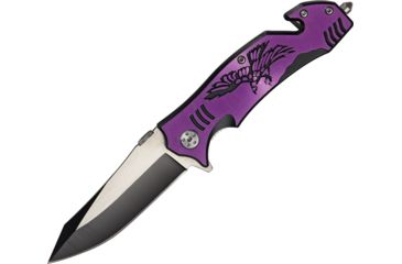 Image of China Made Eagle Rescue Linerlock Folding Knife,3.25in,Two Tone Stainless Blade,Black Alum Handle Purple Overlay CN300257PU