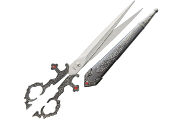 Image of China Made Gray Renaissance Scissors, Renaissance Scissors, 9.88in Overall, 5.25in Satin SS Blades, Gray Aluminum Handles, Gray ABS Scabbard, Gray, 100554-SL