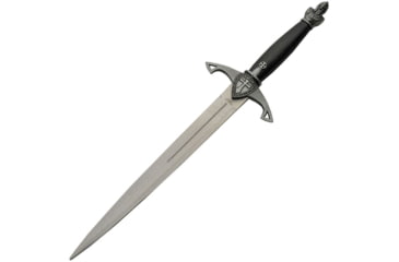 Image of China Made Knights Dagger, 12.75in Overall, 7.75in Satin Unsharpened SS Blade, Black/Gray Synthetic Handle, Metal Alloy Guard And Pommel, Black Synthetic Scabbard, 211445-SL