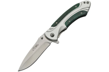 Image of China Made Linerlock A/O Folding Knife, 4.5in Closed, 3.5in Finish SS Drop Point, Silver Aluminum, Silver, 300444-GN