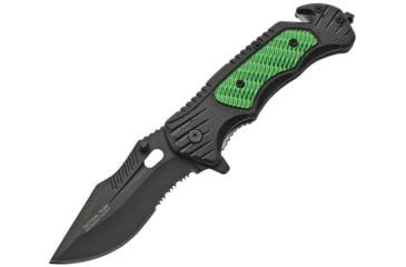Image of China Made Linerlock A/O Folding Knife, 5in Closed, 3.75in Black Partially Serrated SS Blade, Black/Green Aluminum, Black/Green, 300446-GN